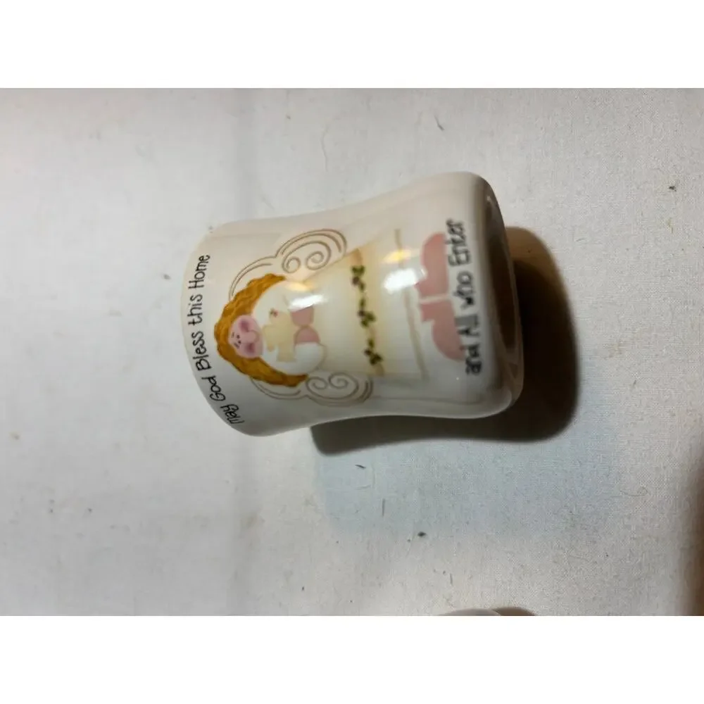 Set of Three Angel-Themed Ceramic Candle Holders